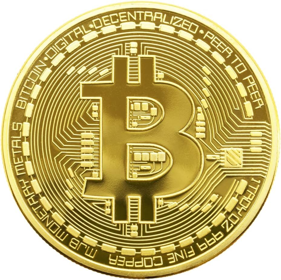 1Pcs 24K Gold Plated Bitcoin Commemorative Coin, 3mm BTC Cryptocurrency  Collect