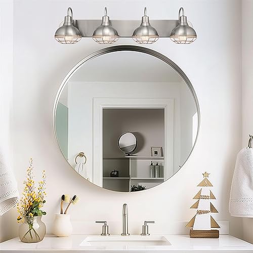 Miniatura 8 de Lámpara de tocador Revel con 3luces en jaula, estilo industrial Liberty de 24pulgadas y un acabado de bronce cepillado, RV-WB215-9821-4-BN,