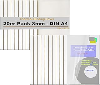 TUKA-i-AKUT 20x A4 3 mm Thermal Binding Cover, 3 mm Spine Width - 30 Sheet Capacity, Transparent Front, White Cardboard Spine, Extra Thick and Robust, Pack of 20, TKD9200-A4-white-20x
