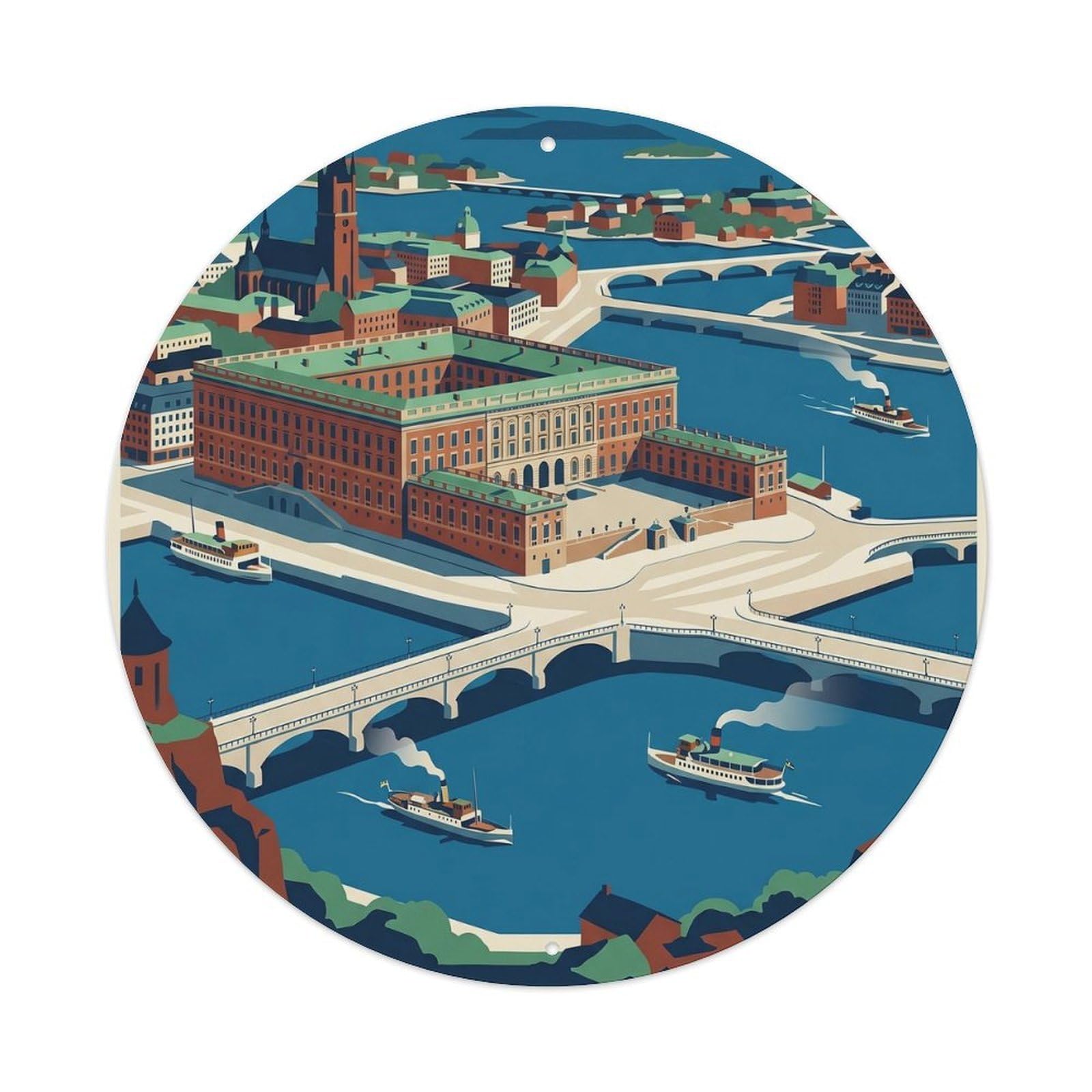 Vintage Travel Stockholm Sweden Clean Metal Tin Sign