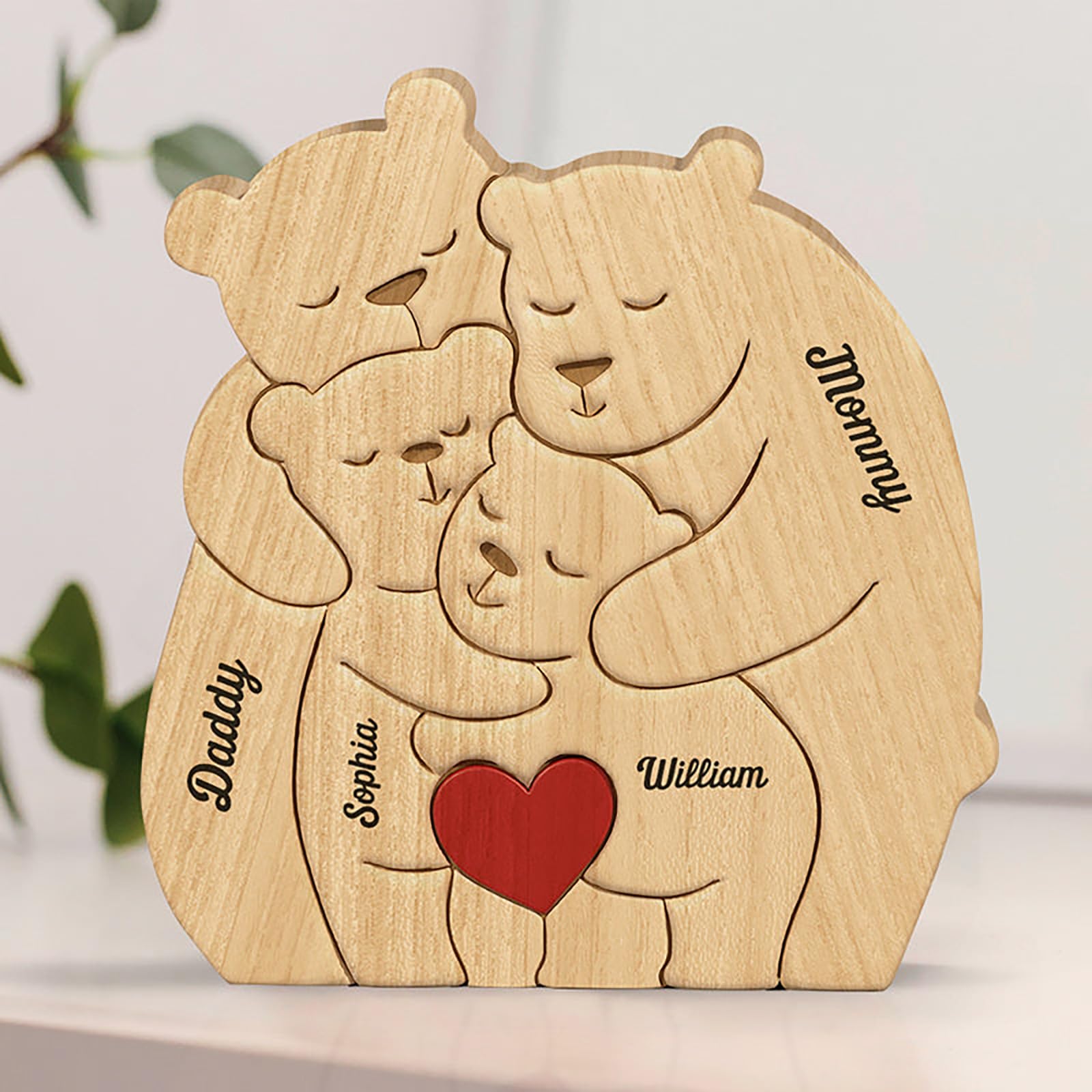Personalisierte Holz-Puzzle: Bärenfamilie Mit 2–8 Namen Graviert | Einzigartiges Geschenk Für Weihnachten, Hochzeit Oder Geburtstag