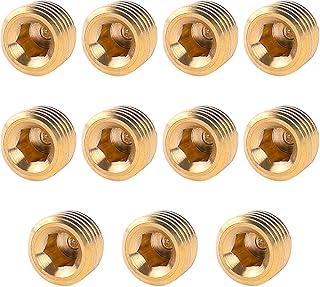 10 PCS Brass Hex Counter Sunk Plug 1/4" NPT Male Pipe Plug Fitting Set Internal Hex Socket Thread Socket Pipe Plug Kit Brass Counter Sunk Pipe Plug for Closing the End of Pipe