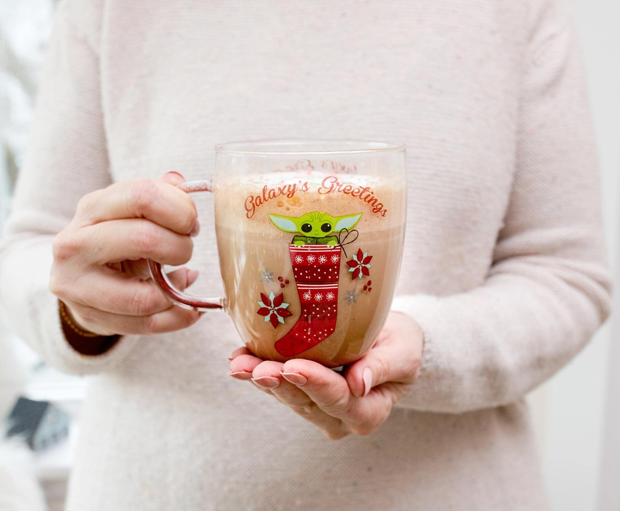 Star Wars: The Mandalorian Grogu Glass Mug with Glitter Handle
