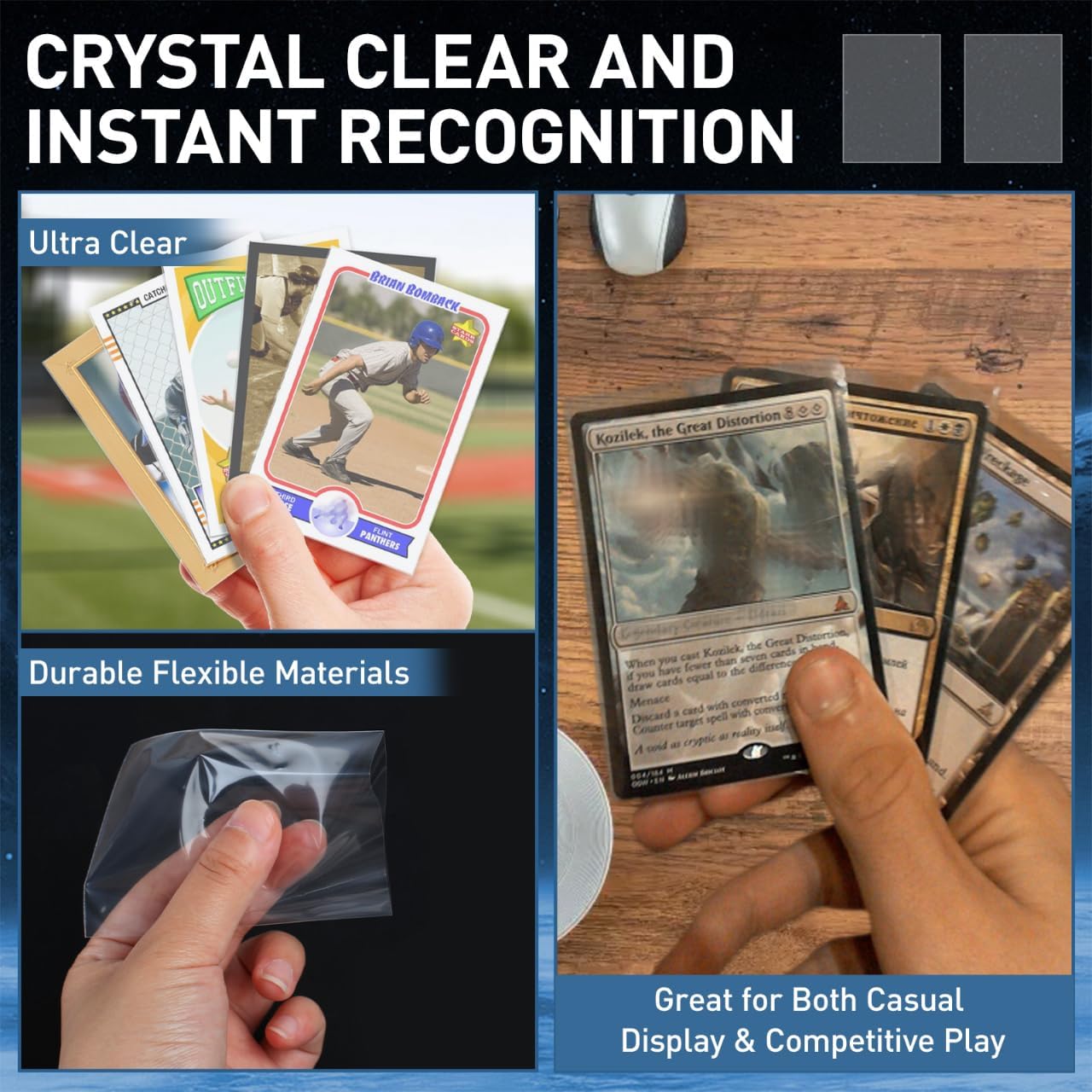 Card Sleeves,Trading Card Sleeve,300 Counts,Clear Plastic Card Protectors Fit for Baseball Card, Sports Cards, MTG Game Card Standard Cards (3.6" L x 2.6" W)