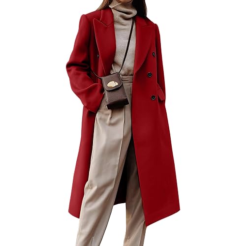 IDEALSANXUN Womens Long Wool Coats Fall Winter Double Breasted Trench Coat Peacoat