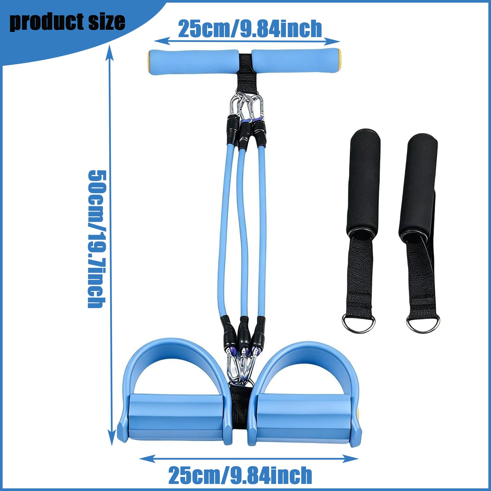 Corda per Crunches con Pedali, Elastico Sit Up Pull Rope Pedale Fascia, Fitness Corda Eelastica per Pedali, 3 Tubi, Rimovibile, con Schiuma Elastica Maniglia, per Fitness, Perdita di Peso, Yoga(Blu)