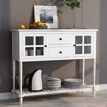 Baysitone Wood Console Sofa Table with Storage Drawers and Bottom Shelf, Storage Buffet Sideboard Cabinet for Kitchen/Entryway Side Table for Living Room Off-White