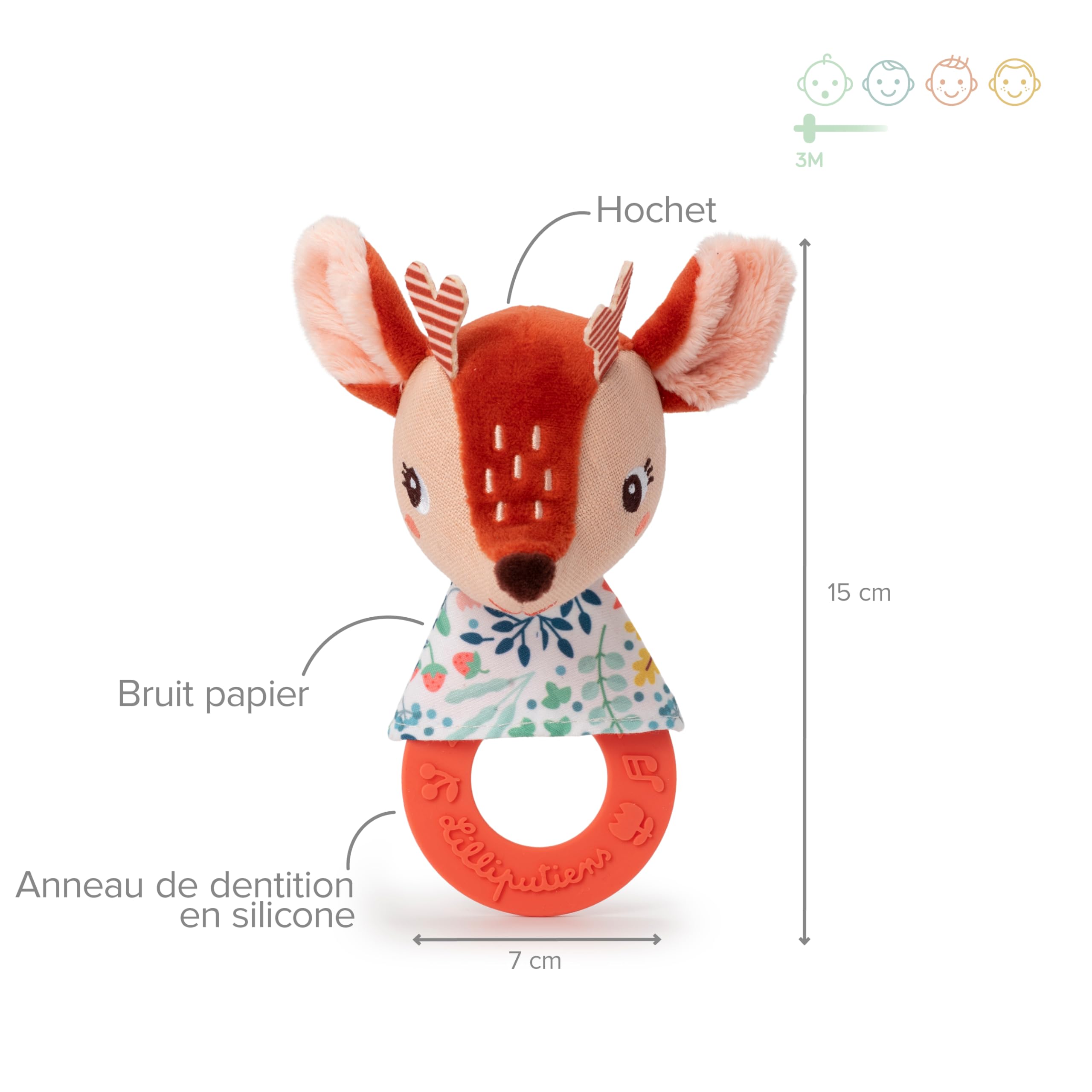 LILLIPUTIENS, Teething Rattle Stella the Fawn, Sensory Toy for Babies with Teething Ring Paper Sound, and Bell - Image 2