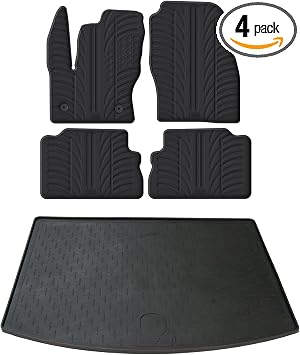 TRAVALL Rubber Trunk Mat & Floor Mats Bundle Compatible with Ford Escape 2012-2019 KUGA 2013-2019 Premium Rubber Car Mats Easy to Clean Black Anti Slip All-Weather Protection