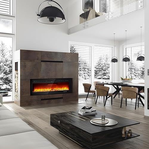 Miniatura 8 de Chimenea eléctrica de 80 pulgadas montada en la pared y empotrada, calentador de chimenea inteligente con control remoto WiFi, calor dual de 750