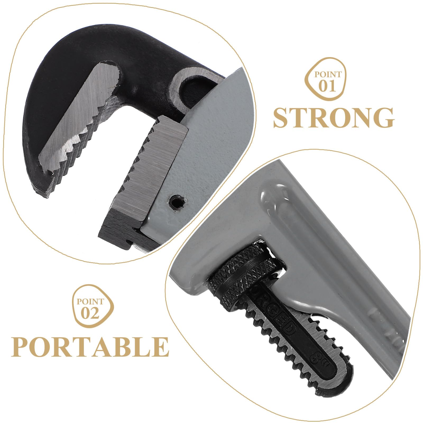 Llave de Fontanero Ajustable de 8 Pulgadas Llave Inglesa Pesada de Aleación de Aluminio y Acero Cromo-Vanadio Herramienta para Tuberías Resistente y Versátil para Fontanería