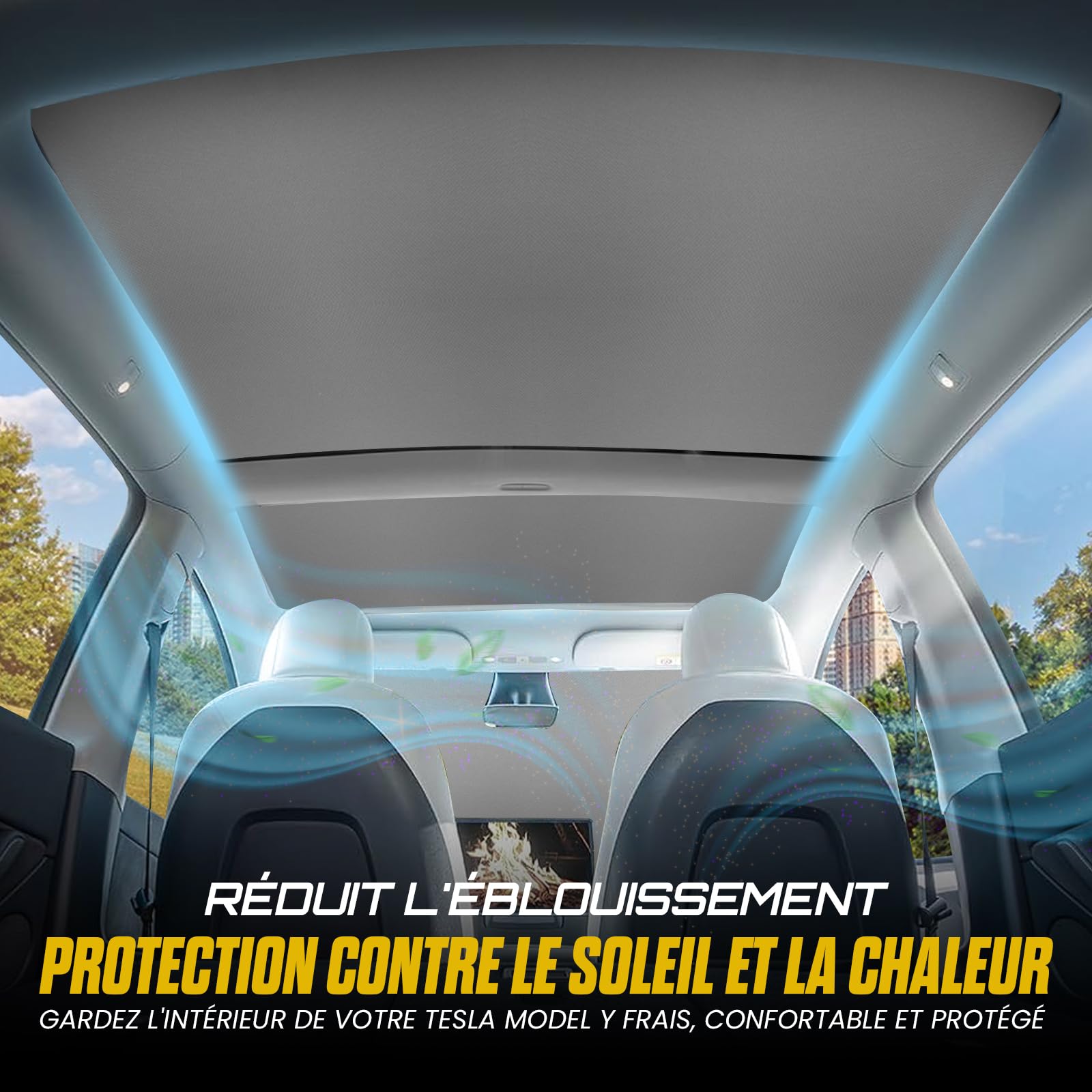 Pare-Soleil extérieur écologique avec ventouses pour Tesla Model Y, Couvrant Le Pare-Brise, Le Toit en Verre et la Lunette arrière( Model Y)