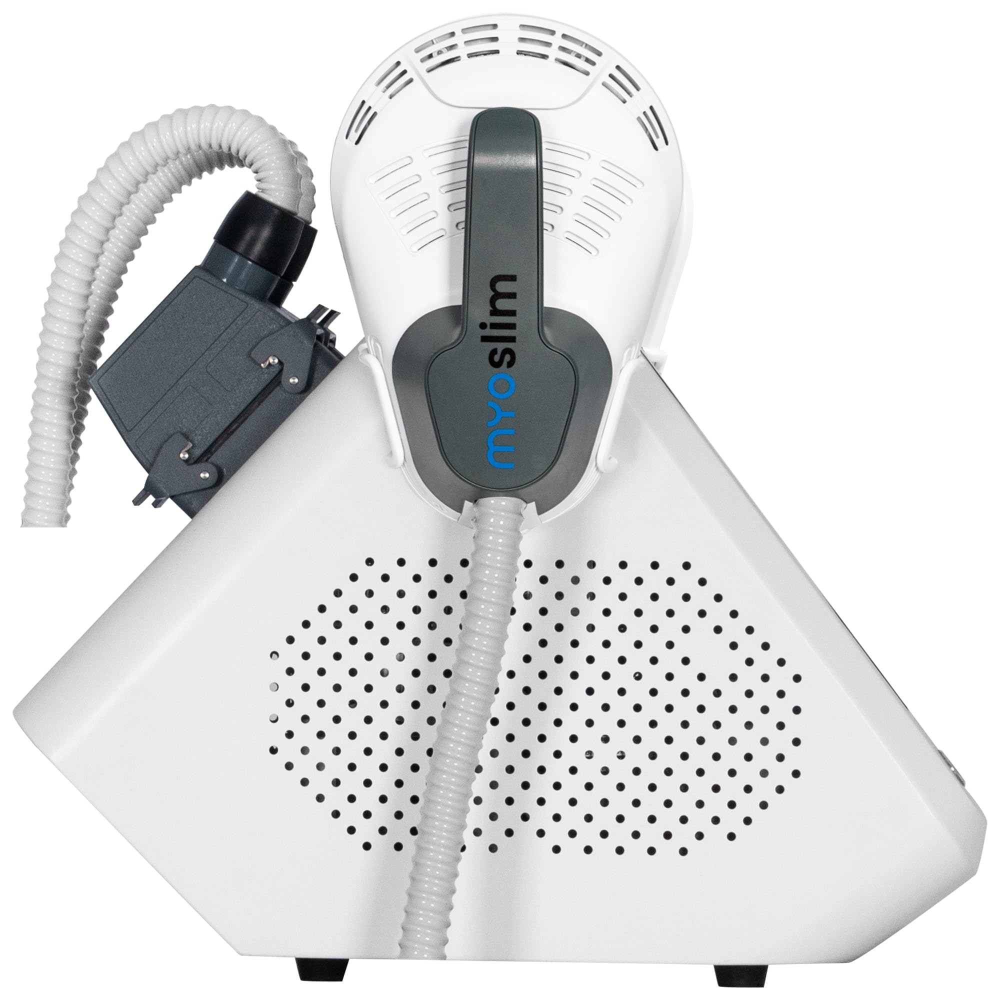 Dispositivo de electroestimulación muscular Myoslim, diseñado para el desarrollo muscular, el levantamiento de caderas y la pérdida de peso, para uso personal o comercial, color blanco.