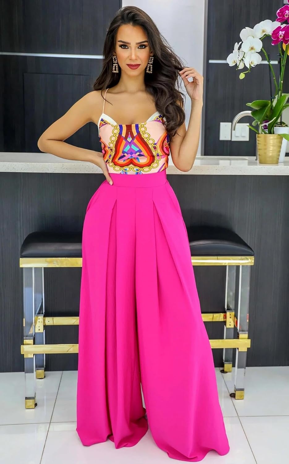 BFFBABY Womens Casual Palazzo Pants High Waist Printed Ruched Loose Flowy Lounge Wide Leg Pants (M-3XL) - Image 2