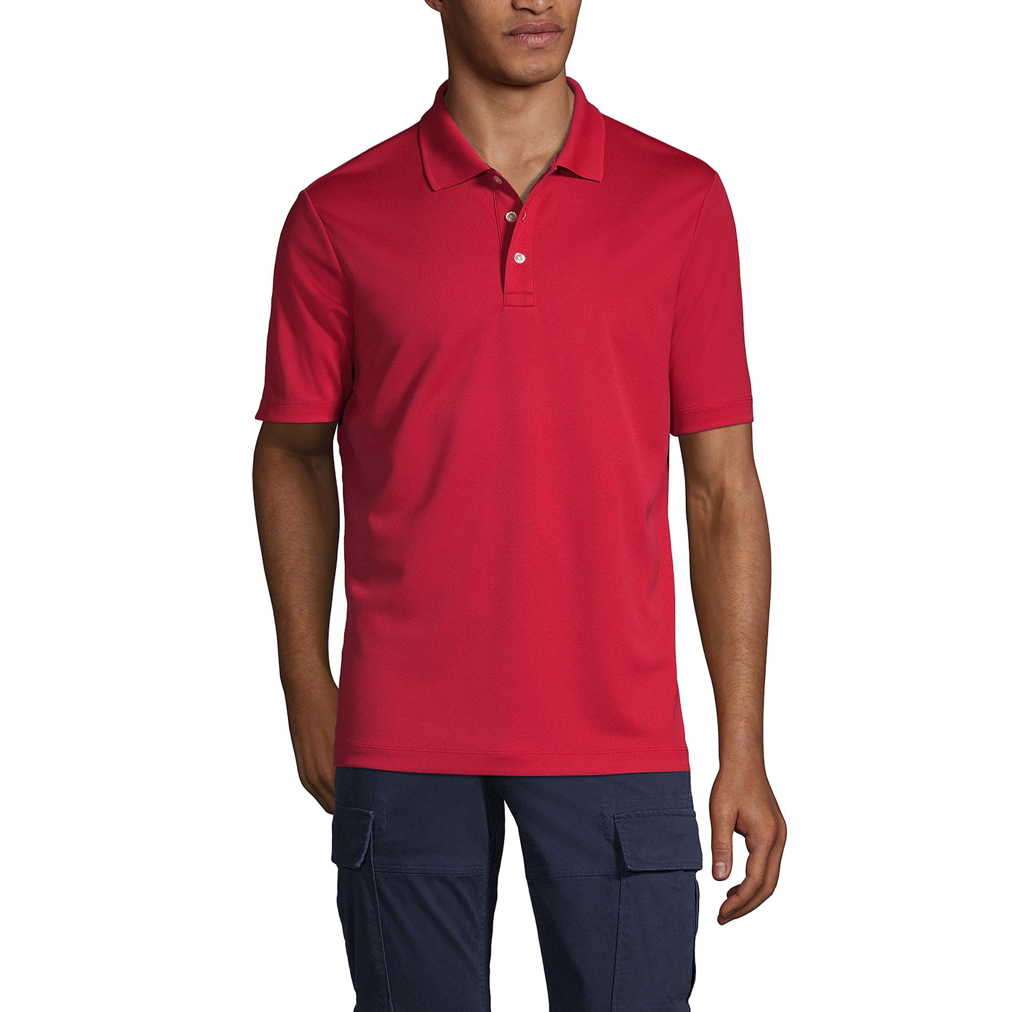 Lands' End Essentials Men's Short Sleeve Polyester Polo Shirt - Easy Care Breathable Classic Fit