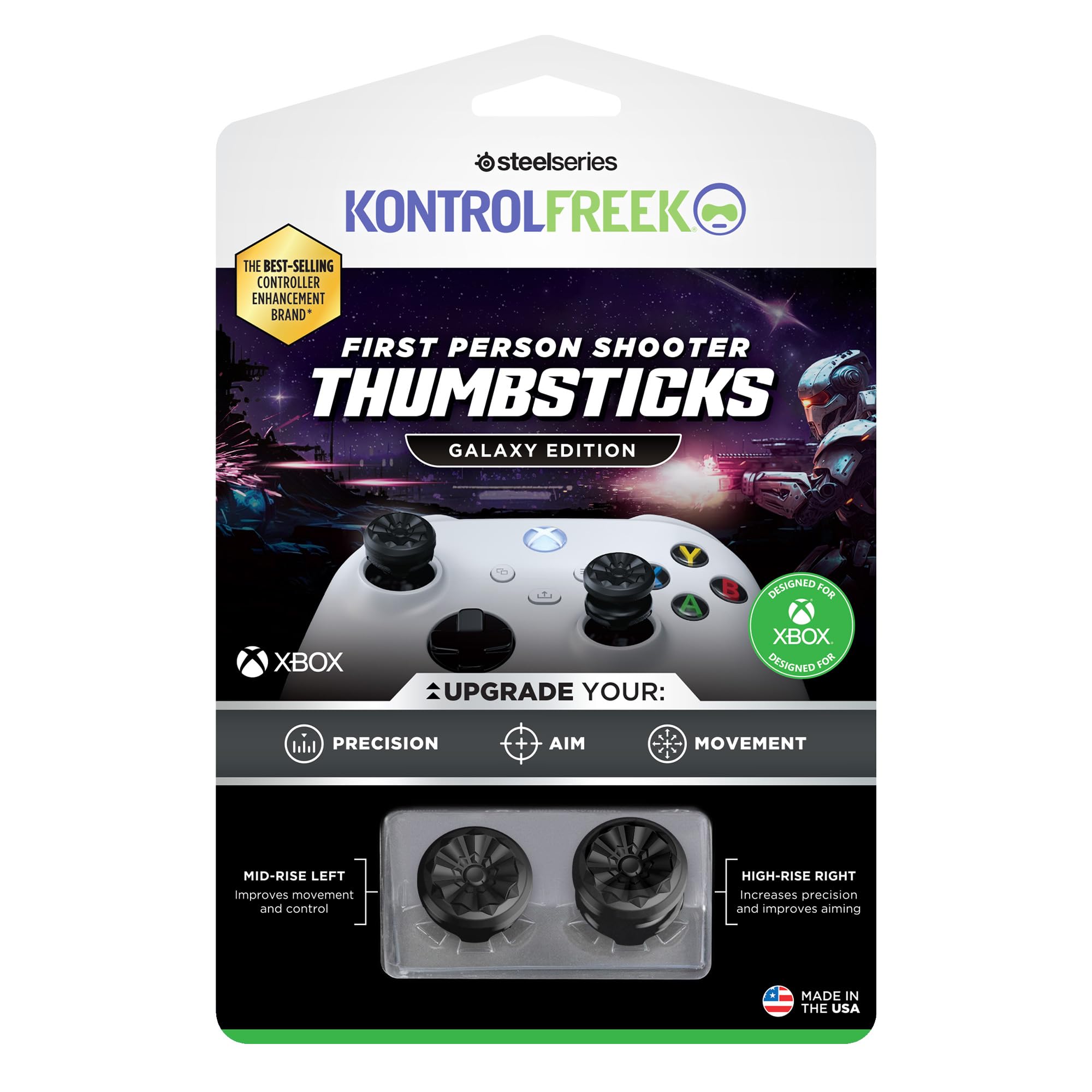 KontrolFreek FPS Freek Galaxy Black para Xbox One y Xbox Series X Controller | 2 palancas Pulgares de Rendimiento | 1 de Talle Alto, 1 Tiro Medio | Negro (edición Limitada)