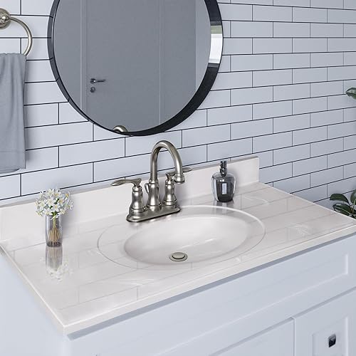 Vista 140 de Design House Encimera de mármol cultivado, 49 pulgadas de ancho x 22 pulgadas de profundidad, fregadero ovalado integrado de 4 pulgadas y protector