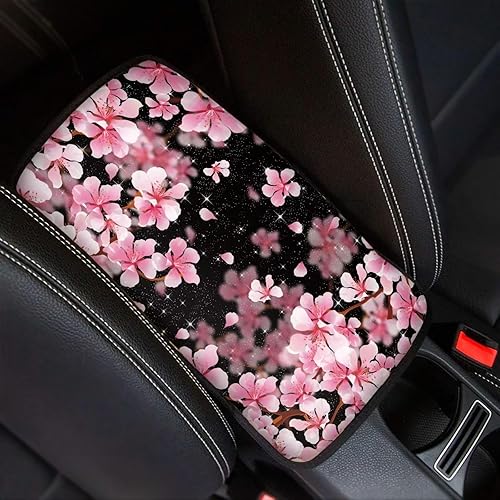 Funda para reposabrazos de consola con estampado de flor de cerezo rosa, accesorios de automóvil para mujer, funda suave y cómoda para consola