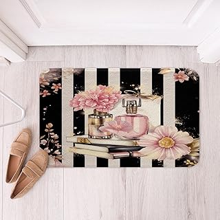 Pink Floral Doormat Modern Fashion Girly Rugs Romantic Makeup Themed Are...