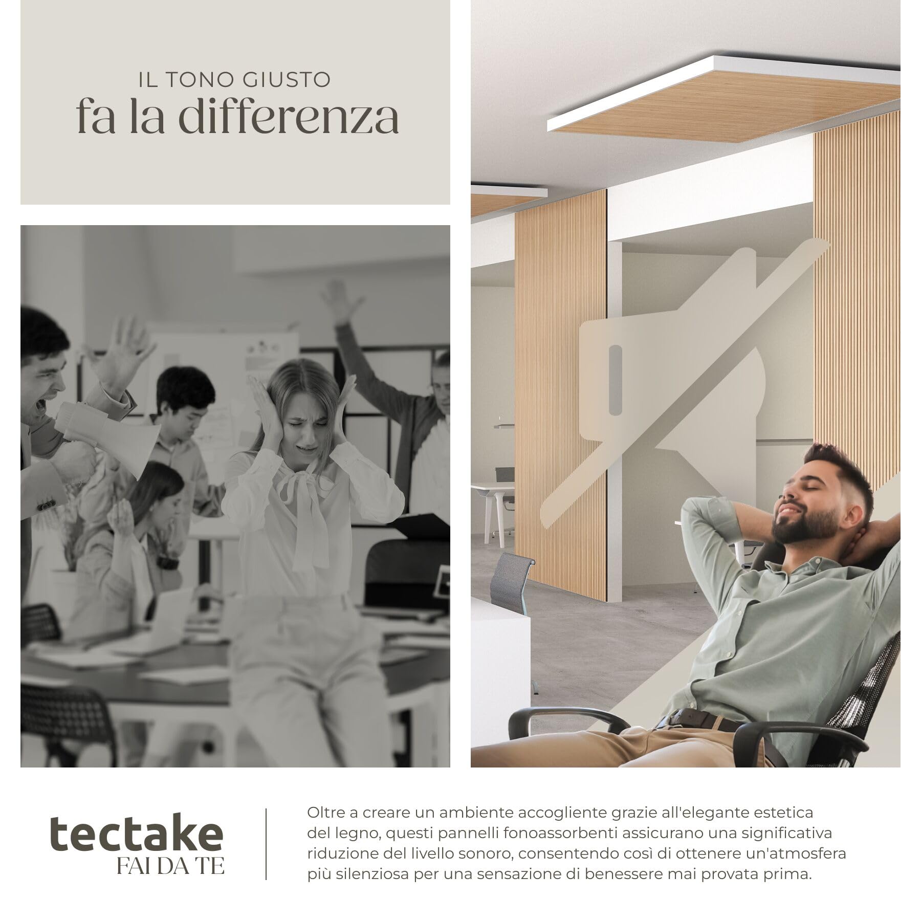 tectake® Set of 2 Acoustic Panels Wood Effect, Decorative Sound Absorbing Panels for Walls, Set x2 Ceiling Soundproofing Panels, 2 Pieces Wall Panels, Modern Design - Light Oak - 5