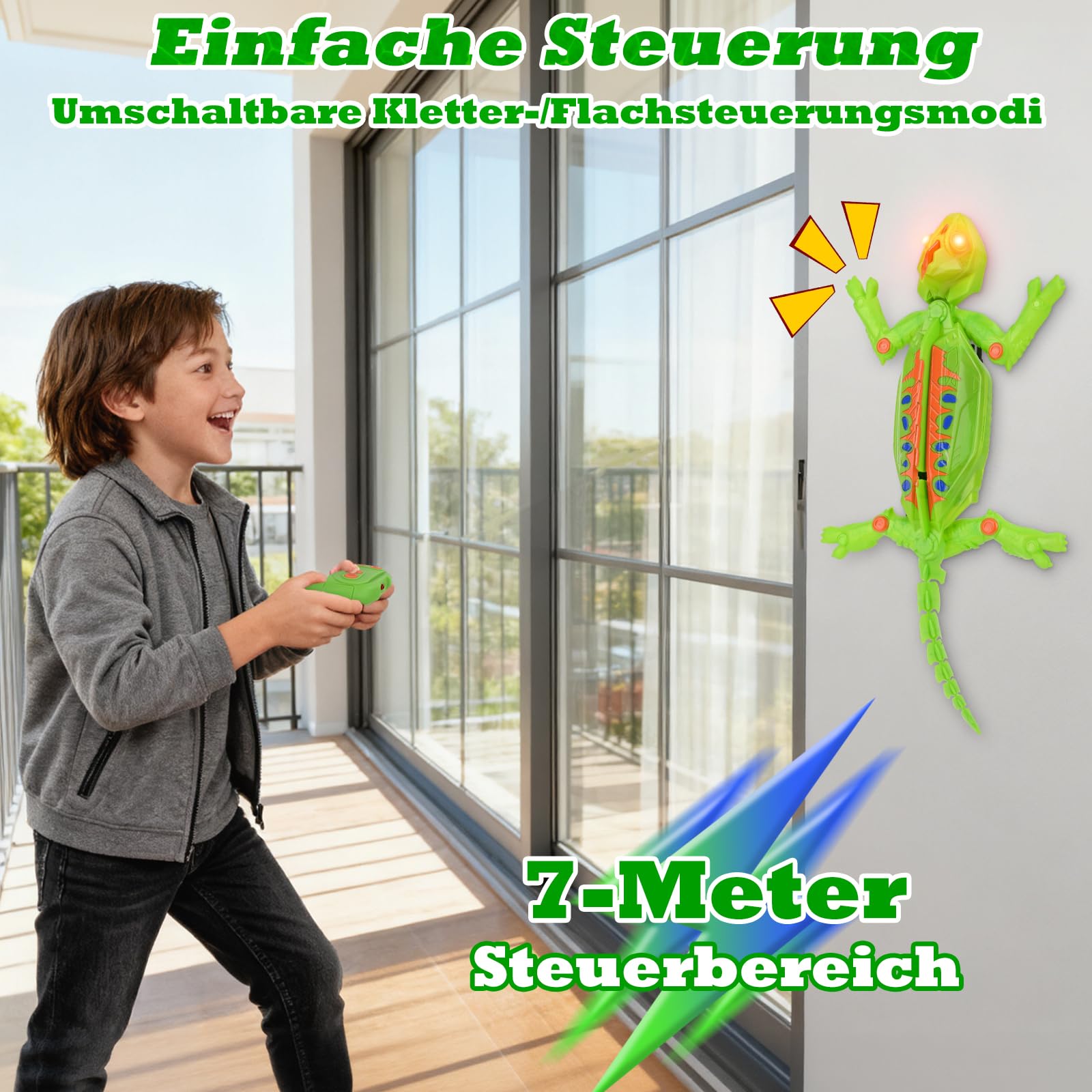 Ferngesteuert Wall Crawler Gecko, der an Wänden Decken Entlang Krabbelt, Wiederaufladbar Chamäleon, mit leuchtenden LED-Augen, Realistische Bewegunge, Spielzeug für Kinder ab 4+ Jahren (Chamäleon)