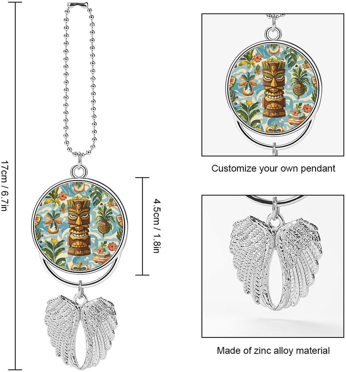 Vintage Aloha Tiki Pattern Guardian Angel Car Charm for Rear View Mirror image 2