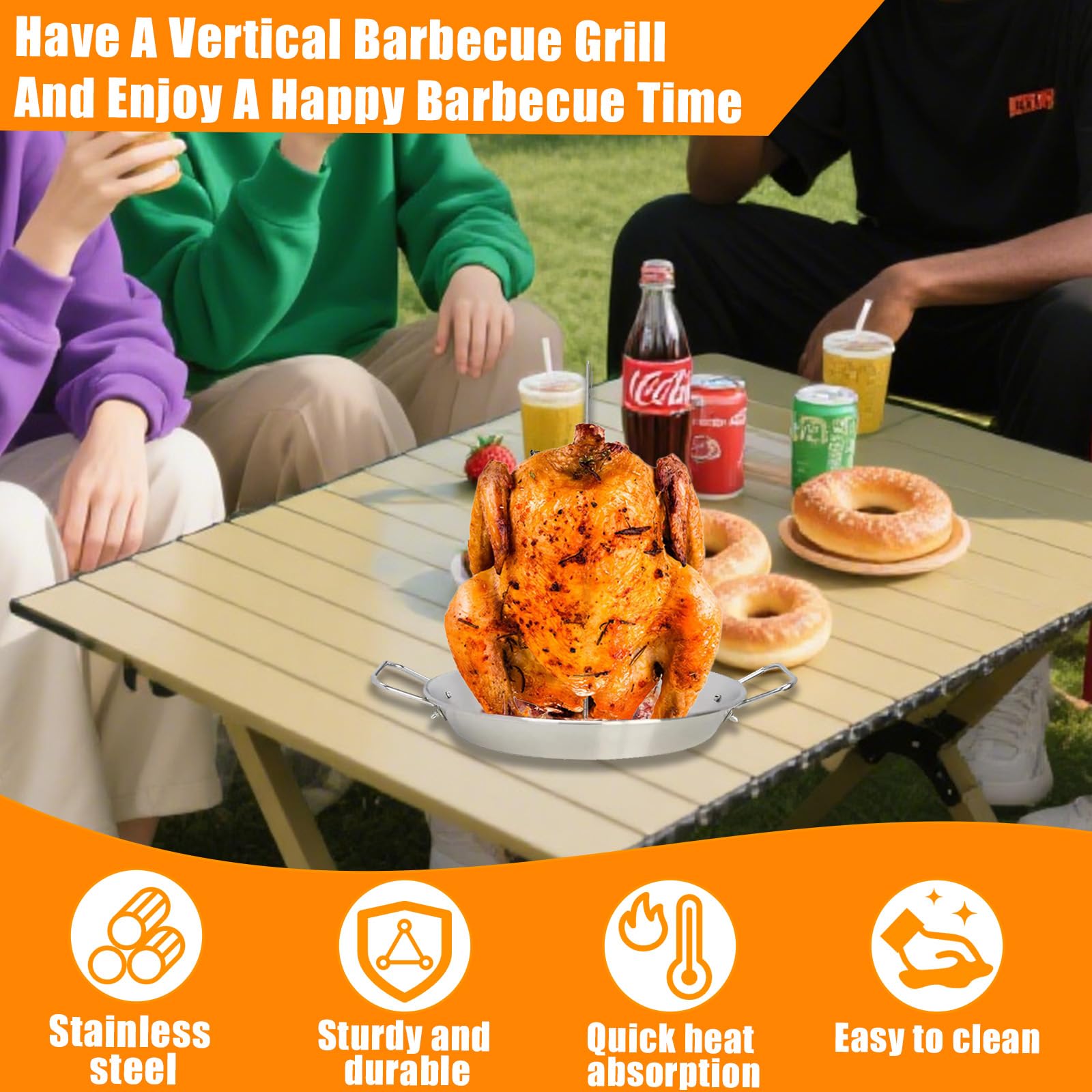 Soporte Pincho Vertical Acero Inoxidable con 3 Picos Extraíbles & 2 Cepillo, Repuesto Brocheta Horno, Accesorios Kebab Parrilla, Herramienta Barbacoa para Pollo, Pescado, Bistec, Kebabs Shawarma