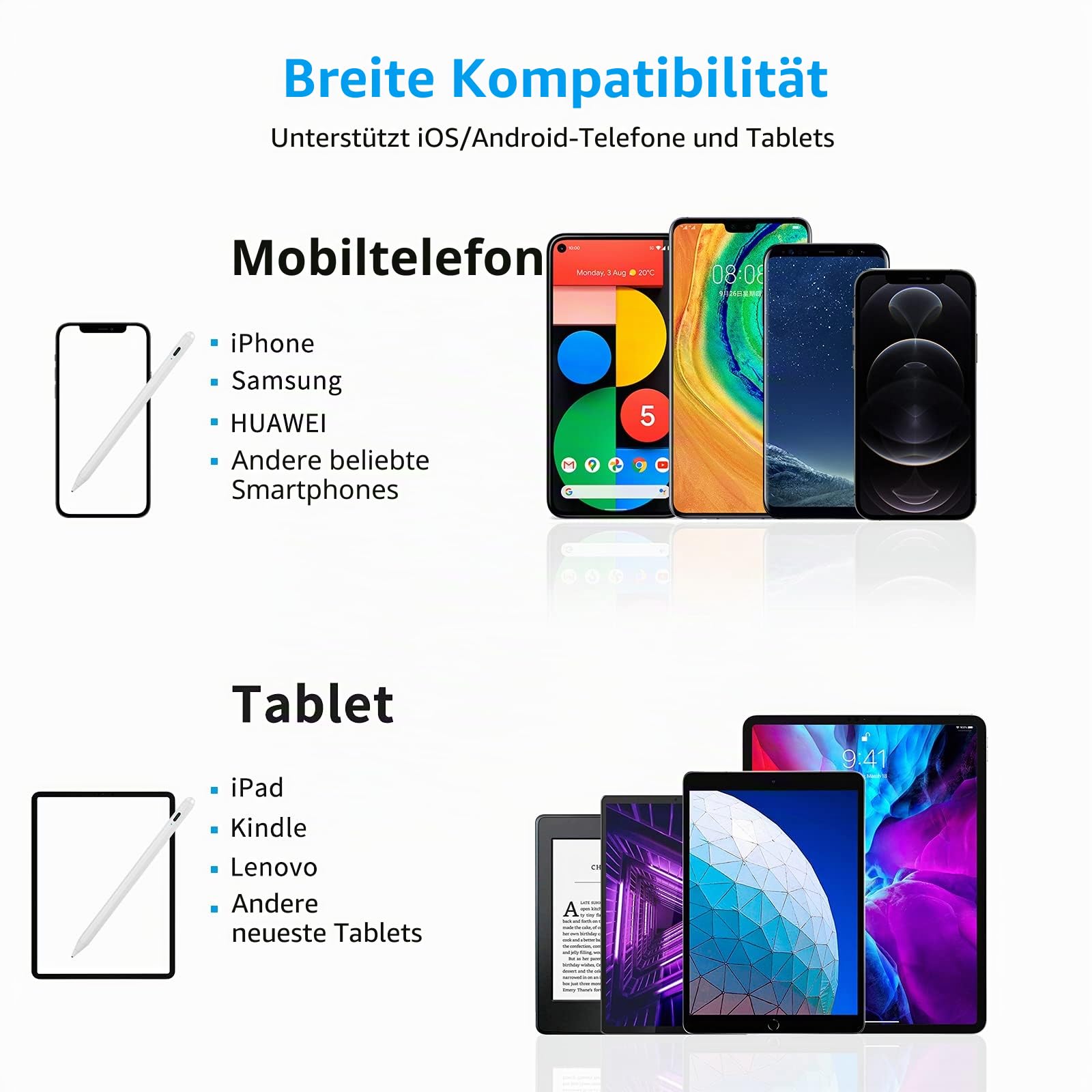 Samsung A7/A8/A9/A11+/A11 Tablet-Stift Stylus, gut zum Zeichnen und Schreiben, Skizzenstift für Samsung A7/A8/A9/A11+ Tablet-Stift Stylus, Weiß