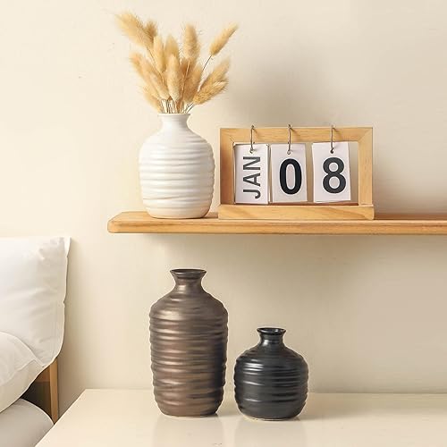 Miniatura 6 de Juego de 3 jarrones de cerámica decorativos para decoración del hogar, decoración moderna de granja, jarrones neutros de cerámica para sala de