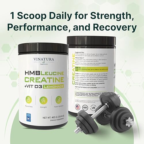 Miniatura 8 de VINATURA HMB - Creatina y leucina en polvo, 0.18 onzas de monohidrato de creatina, suplemento HMB de 0.11 onzas, L-leucina, vitamina D3, sabor a