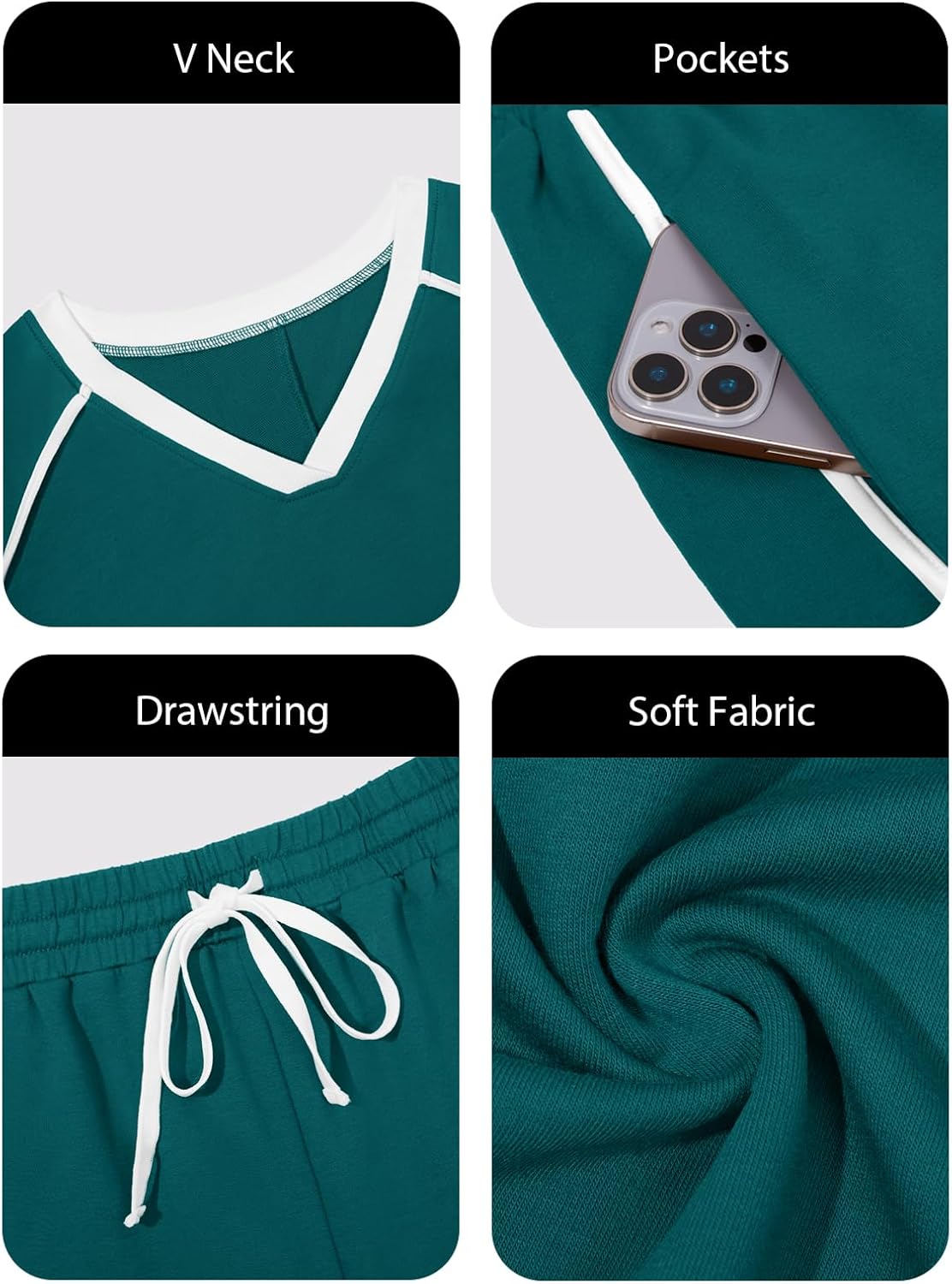 Fisoew Womens 2 Piece Outfits Casual V Neck Cropped Sweatshirt High Waisted Workout Shorts Sets Loose Tracksuits - Image 6