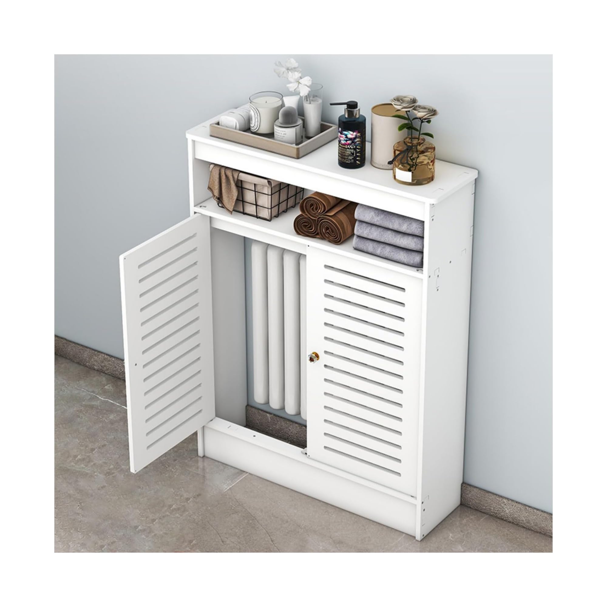 Cubre radiadores con estantes y rejillas verticales mueble organizador 80x100x25cm