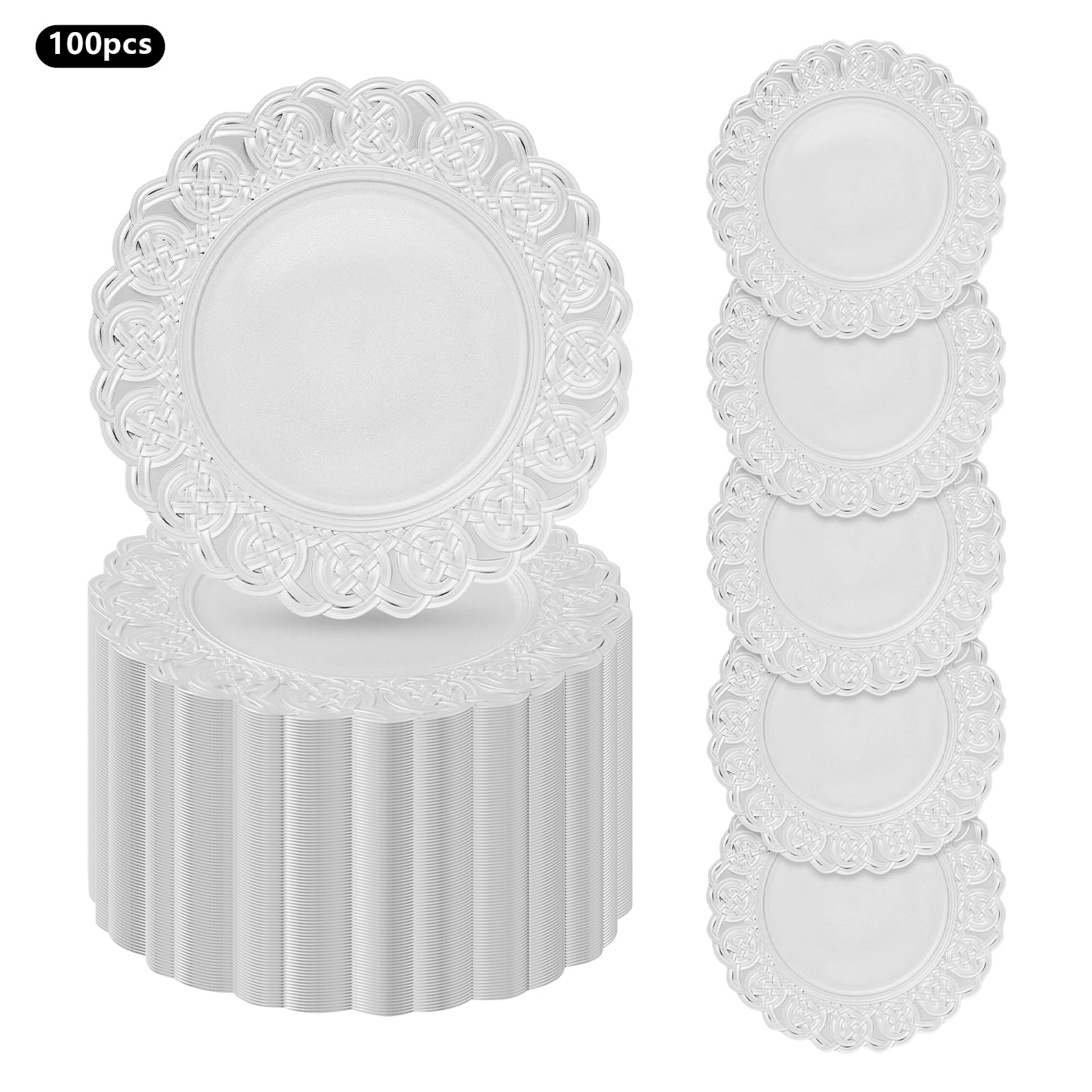Ficwzw 100PCS Round Charger Plates Set, 13'' Decorative Tableware, Stylish Event Decor, Elegant Disposable Plastic Dinner Plates for Weddings, Parties & Banquets (Silver)