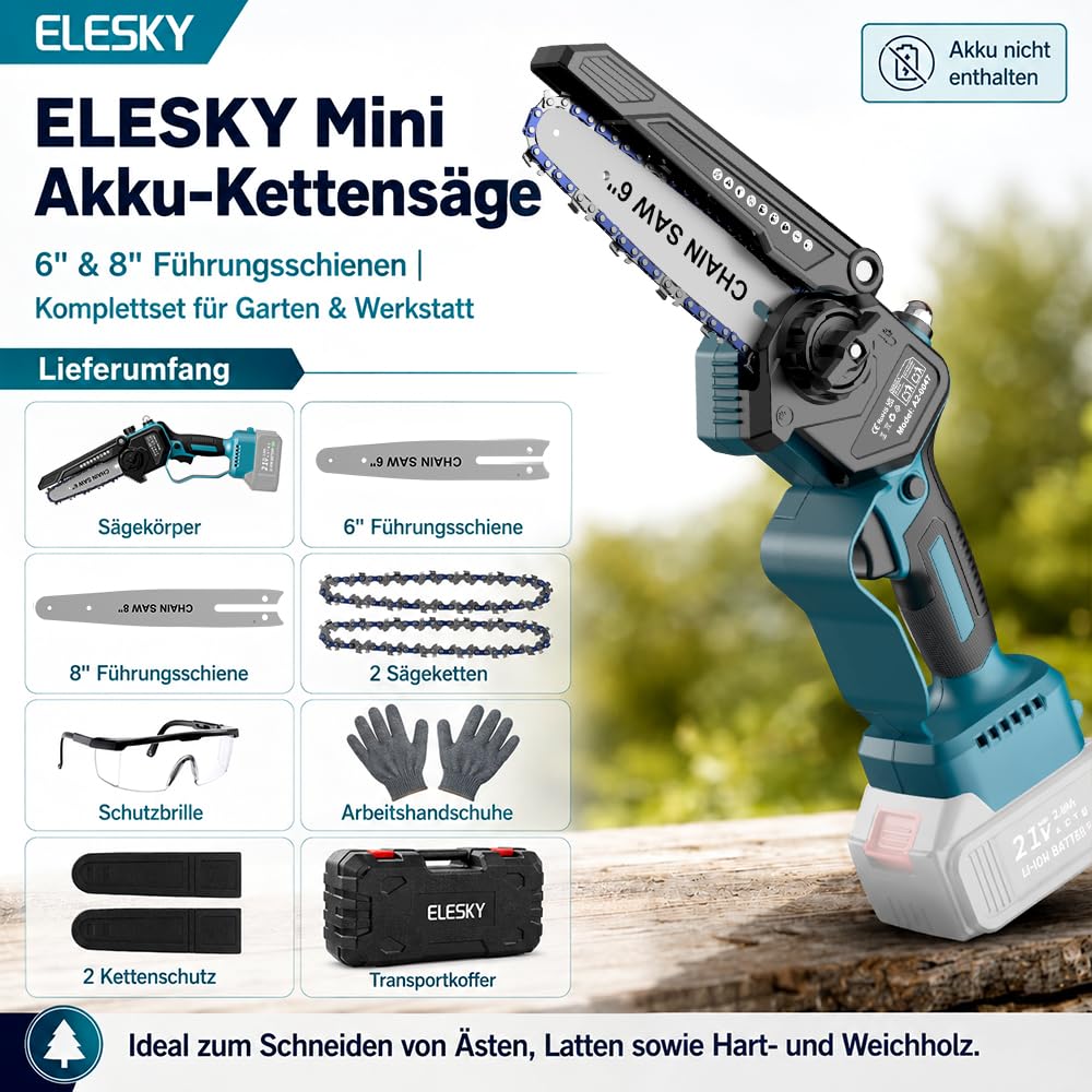 Mini Kettensäge 6 & 8 Zoll Set, Astsäge Akku für Baum- und Astschnitt, Kleine Säge mit Automatische Kettenschmierung & Werkzeuglose Kettenspannung, Kompatible mit Makita Akku 18V (ohne Akku)