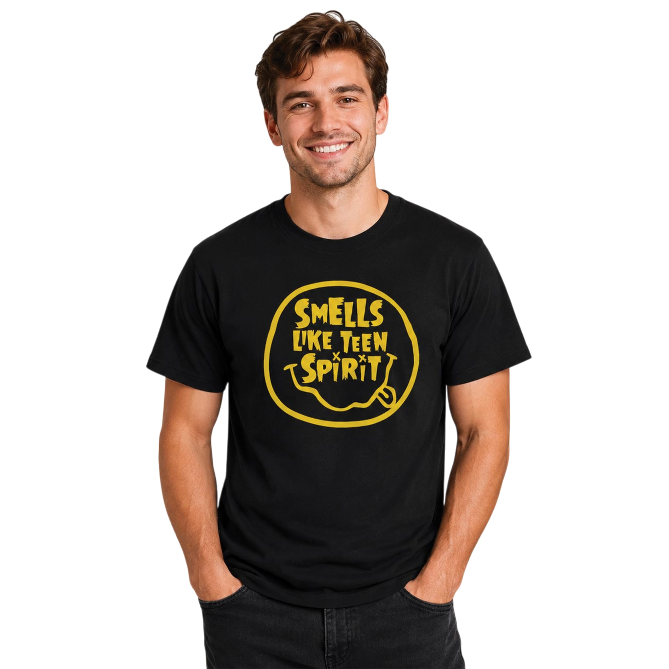 Nirvana Smells Like Teen Spirit Graphic Printed Black T-Shirt for