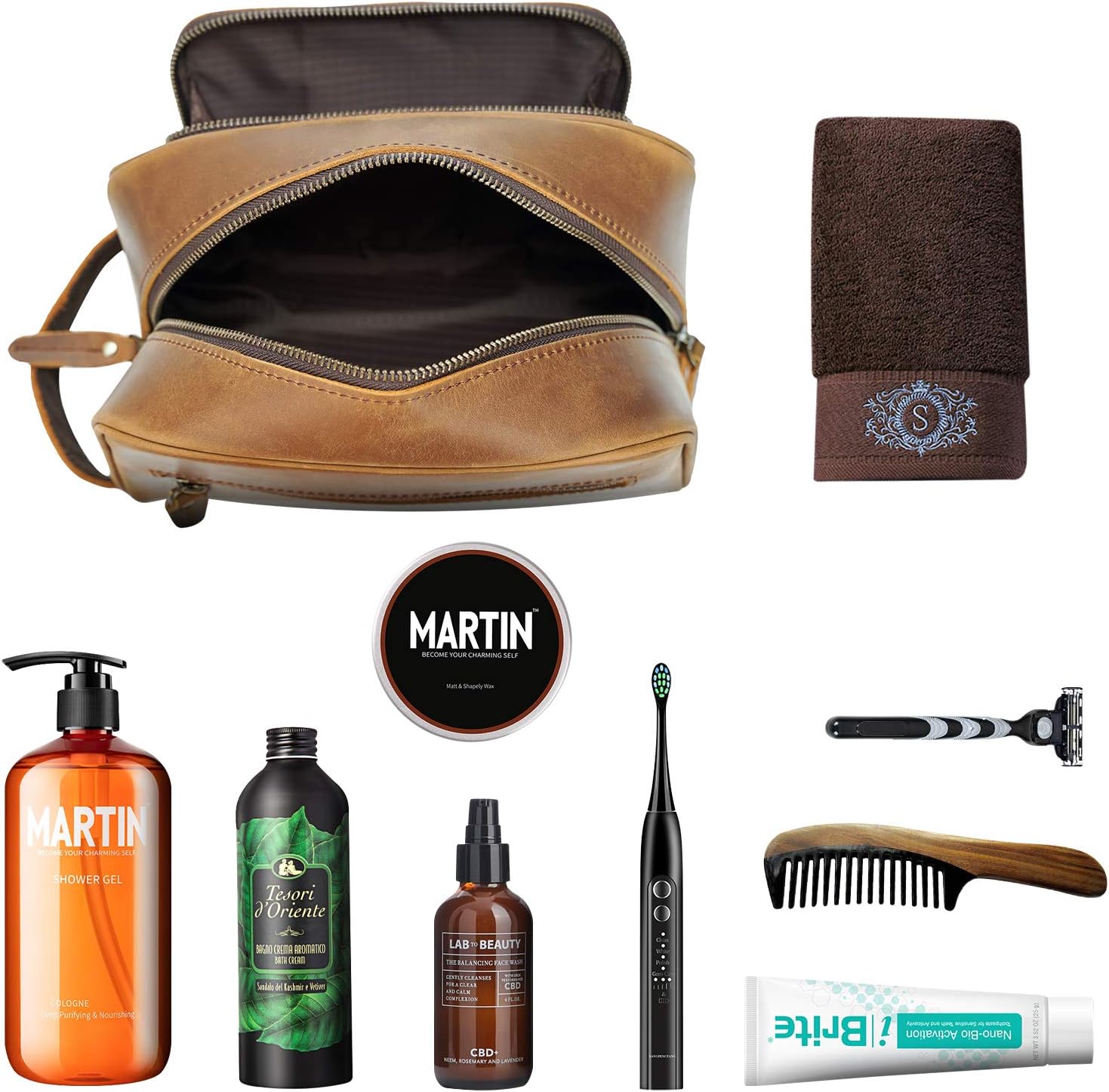 Polare Vintage Full Grain Leather Handmade Travel Toiletry Bag for Men - Dopp Kit - Shaving Kit with YKK Metal Zippers A-Brown - Image 7