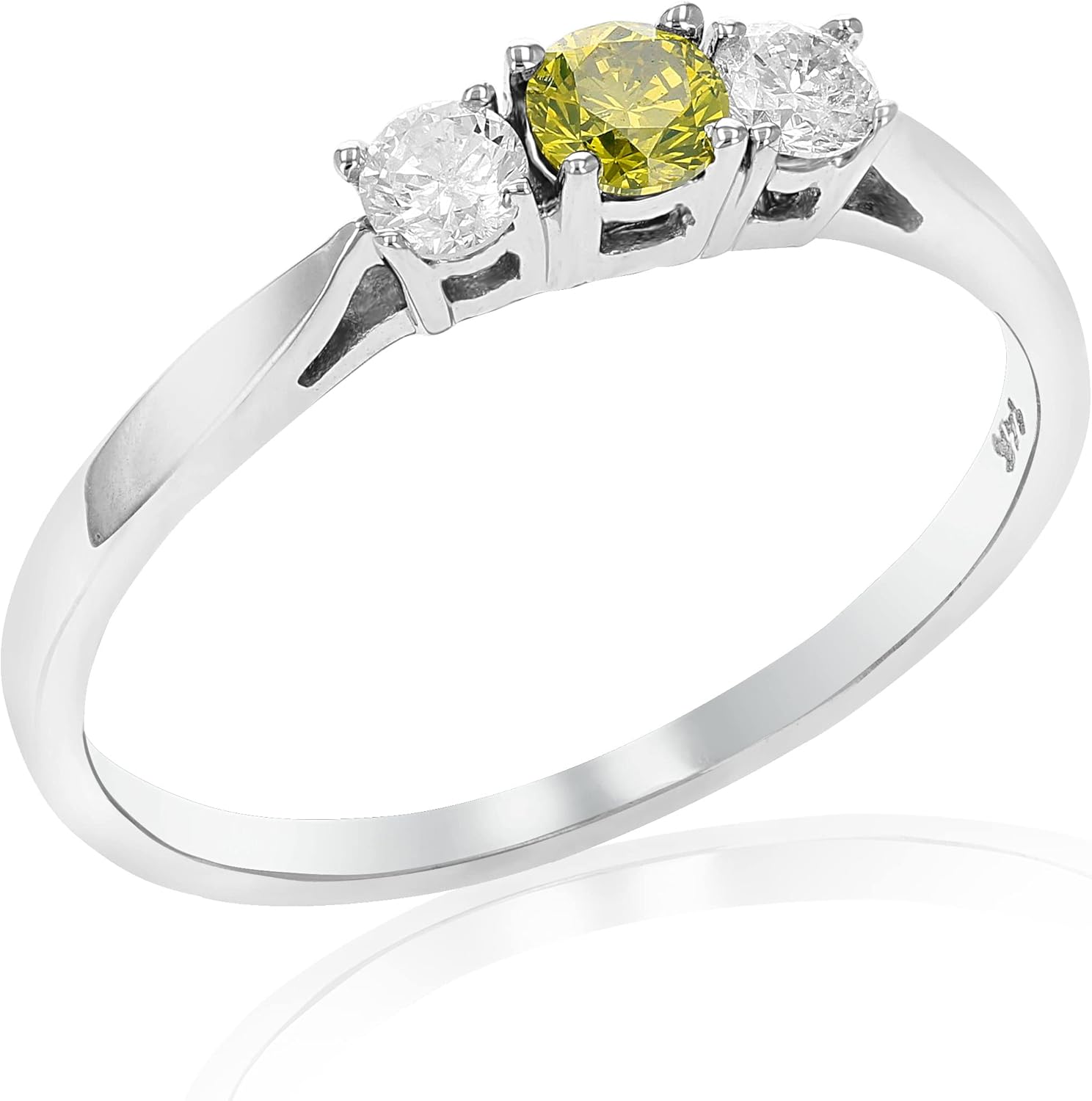 VIR JEWELS 1/2 cttw 3 Stone Yellow and White Diamond Engagement Ring 14K White Gold