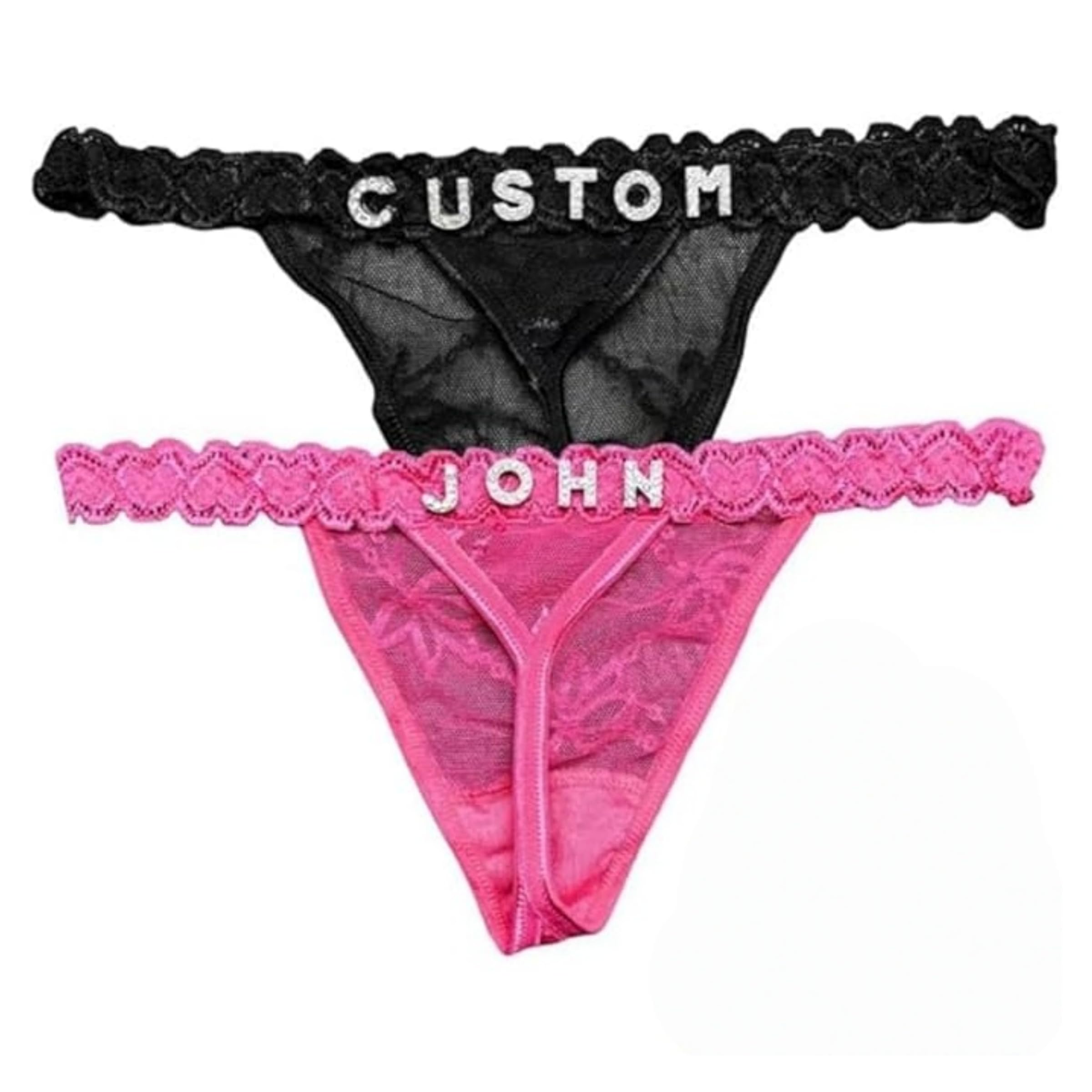 AICHENG 2-Pack Personalized Thongs with Names, Custom Name Thong, Diy Gold Rhinestone Shiny Letters Name, Customize Your Fashion Logo, The Letters Are Hand Sewn, Very Strong And Not Easy To Fall Off