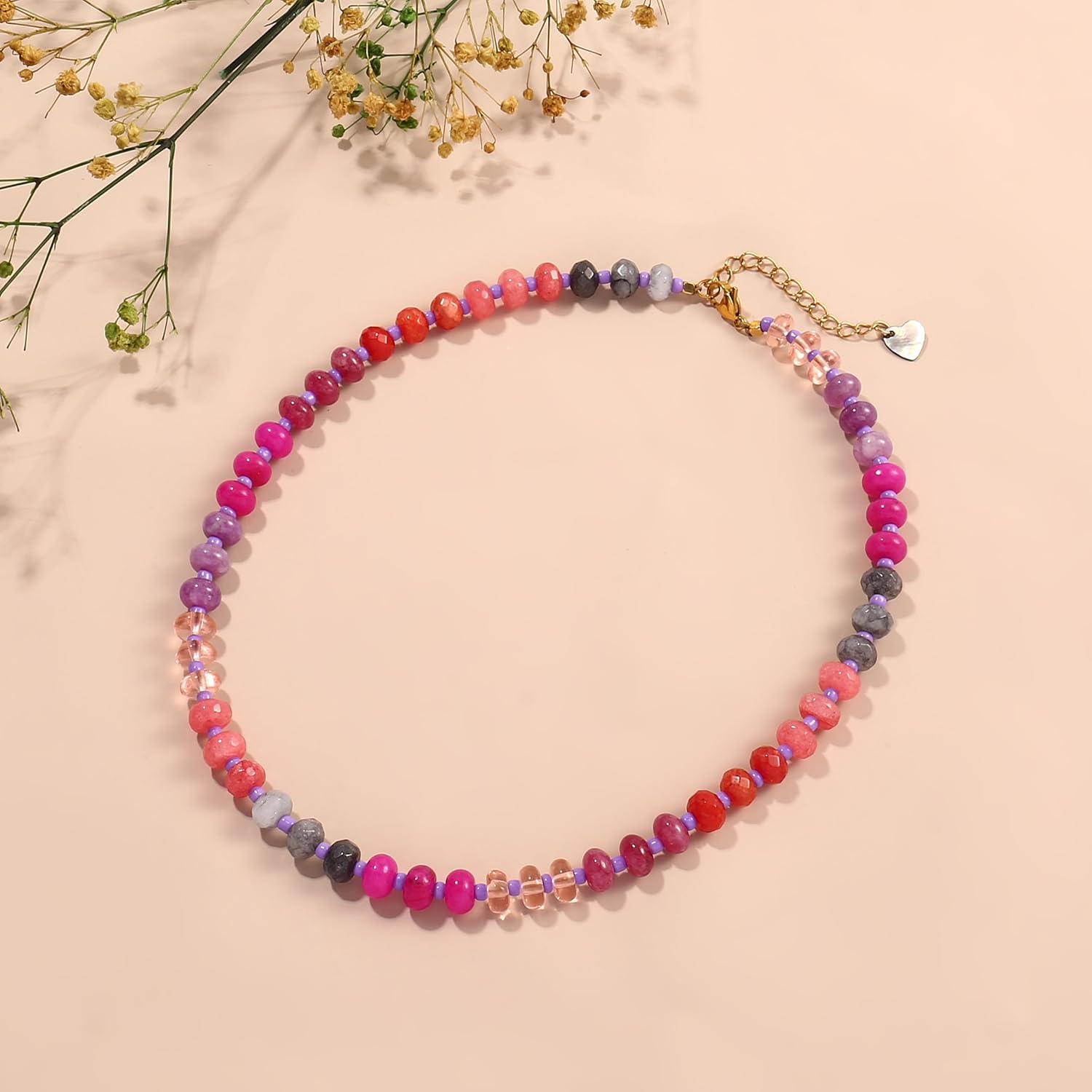 Colorful Gemstone Beaded Necklaces For Women Trendy Rainbow Natural Stone Boho Handmade Stainless Steel Waterproof Strand Necklaces Jewelry For Women Gift - Image 4