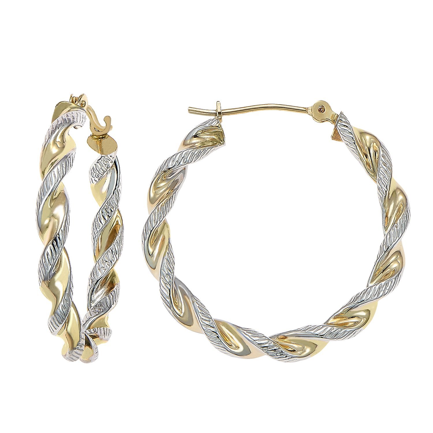 14k Gold Two-Tone Twisted Hoop Earrings for Women Teens Girls 20mm 25mm Yellow Gold
