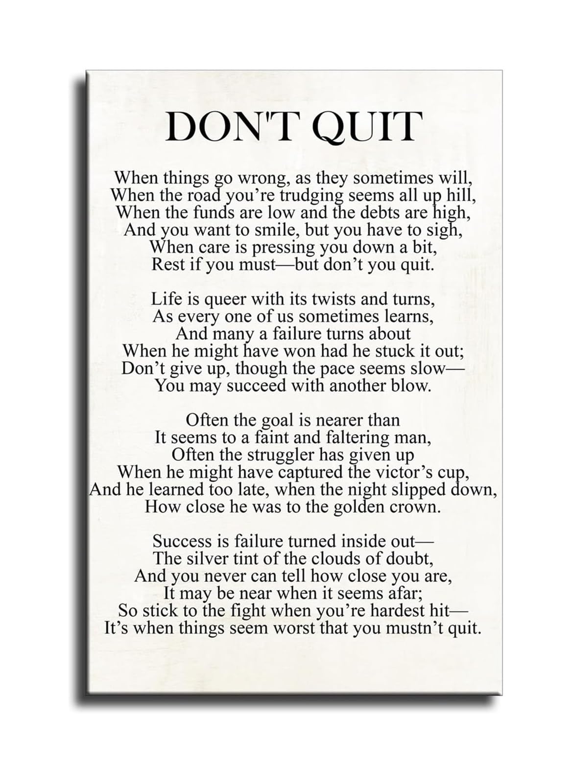 IDGTTLDF Encouraging Gift Idea Dont Quit Quote Canvas Wall-Art Motivational Sign for Him or Her Home Office and Bedroom Decor Framed,12x18inch(30x45cm)