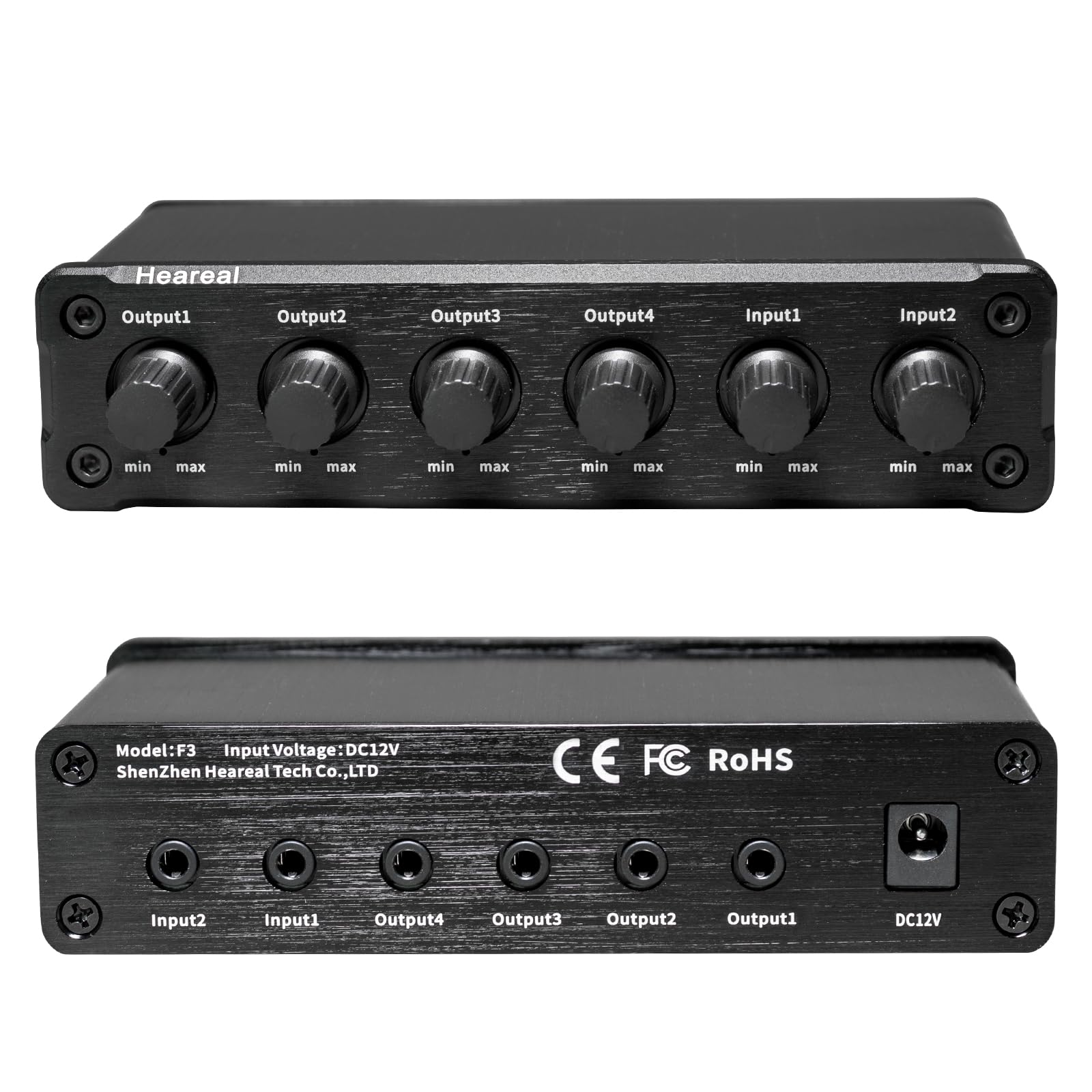 Mezclador y distribuidor de audio estéreo de 2 entradas y 4 salidas, divisor de 4 canales con control de volumen independiente e indicador LED, carcasa de aleación de aluminio, para podcasting, juegos