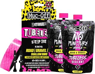 Muc-Off Ultimate Tubeless Setup Kit, Road/Gravel/CX 44mm - Tubeless Conversion Kit for Bikes - Includes Tubeless Tire Sealant and Tubeless Valve Stems