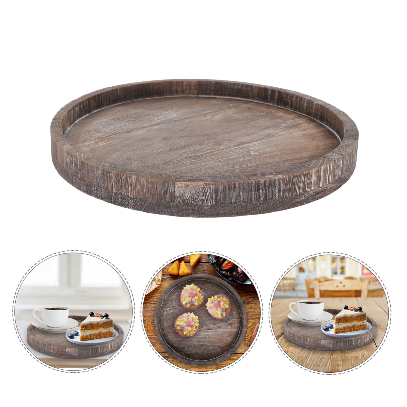 Bandeja Decorativa Redonda de Madera, Juego de 2 Piezas