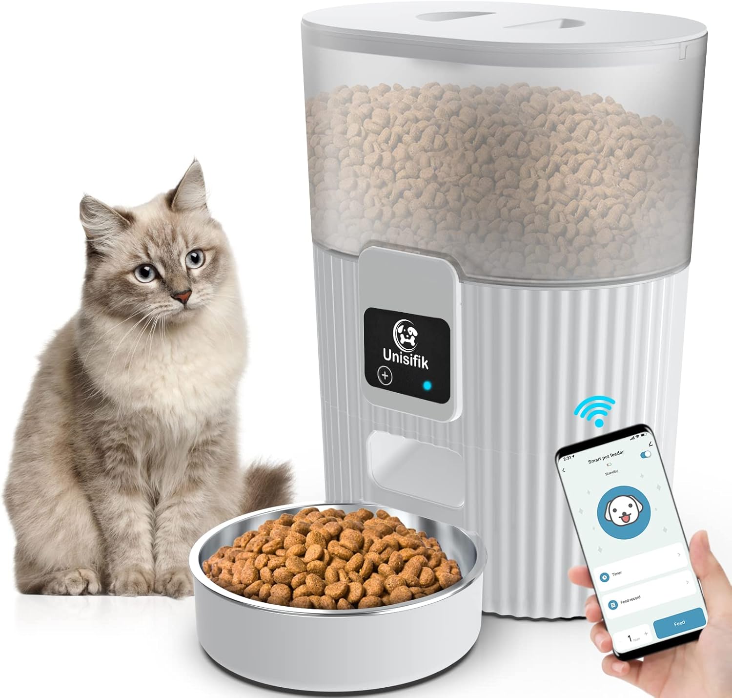 Pet Supplies : Automatic Cat Feeder,App Control - 2.4G Wi-Fi Enabled Smart Pet Feeder for Cats and Dogs,Auto Dog Food Dispenser with Portion Control,1-15 Meals Daily with Stainless Steel Bowl,3.5L : 