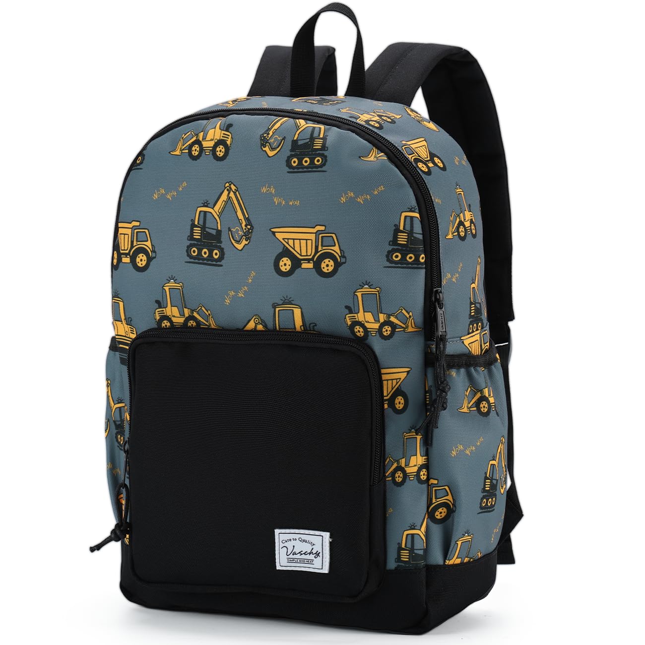 VASCHY Toddler Kids Backpacks, Cute Lightweight Water Resistant Preschool Backpack for Little Boys with Chest Strap Excavator