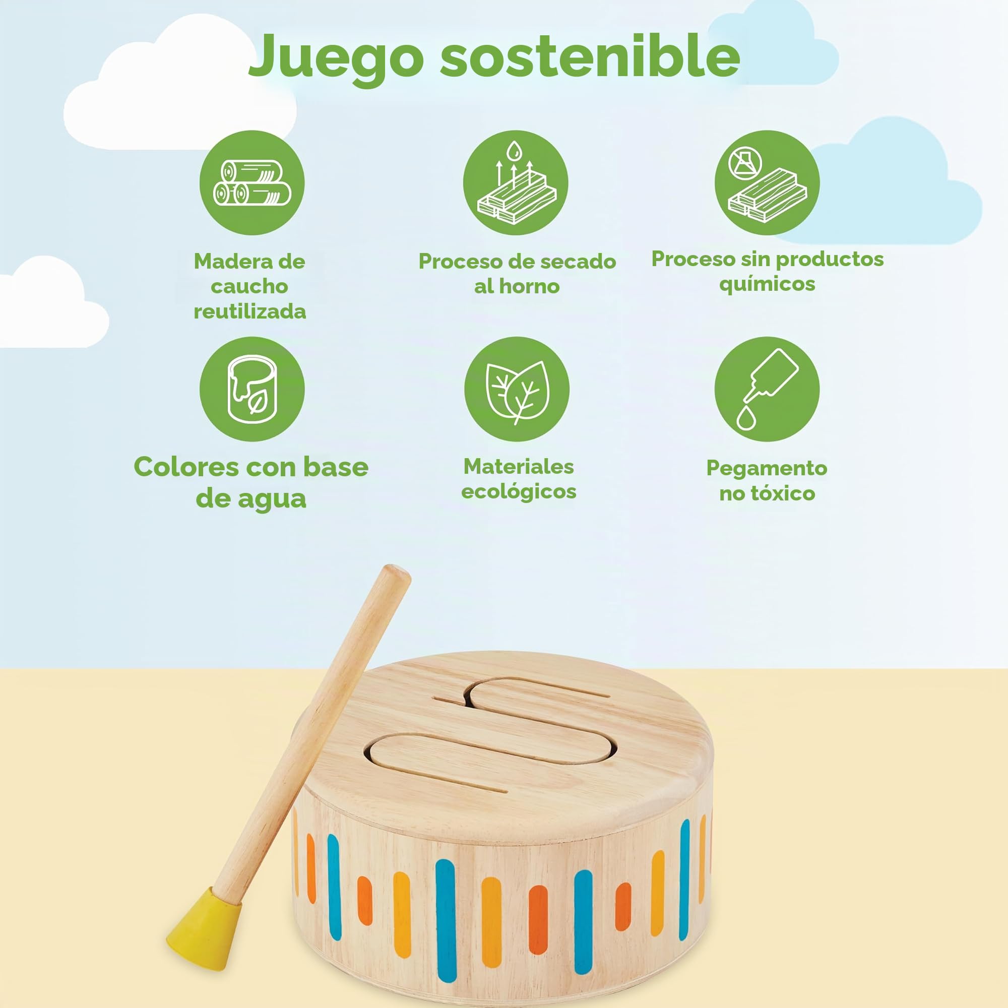 PlanToys Juguetes de madera Tambor macizo Ii