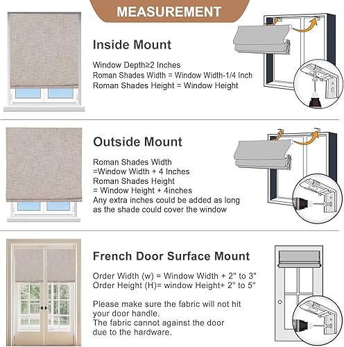 Vista 53 de Sunbox Persianas romanas sin cordón, de tela para oscurecer la habitación, persianas romanas para ventanas, puertas, puertas francesas, ventanas