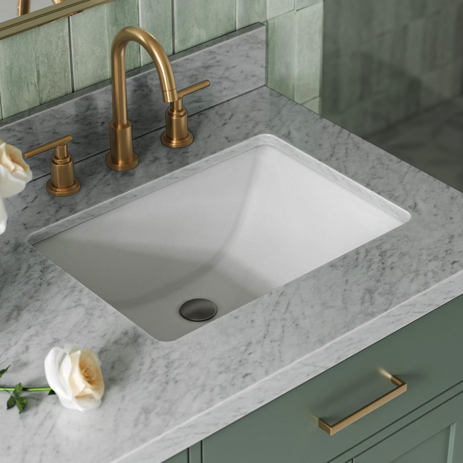 ARIEL Hepburn 67 Inch Double Rectangle Sink Bathroom Vanity with Carrara White Marble Countertop 1.5 Inch in Vintage Green