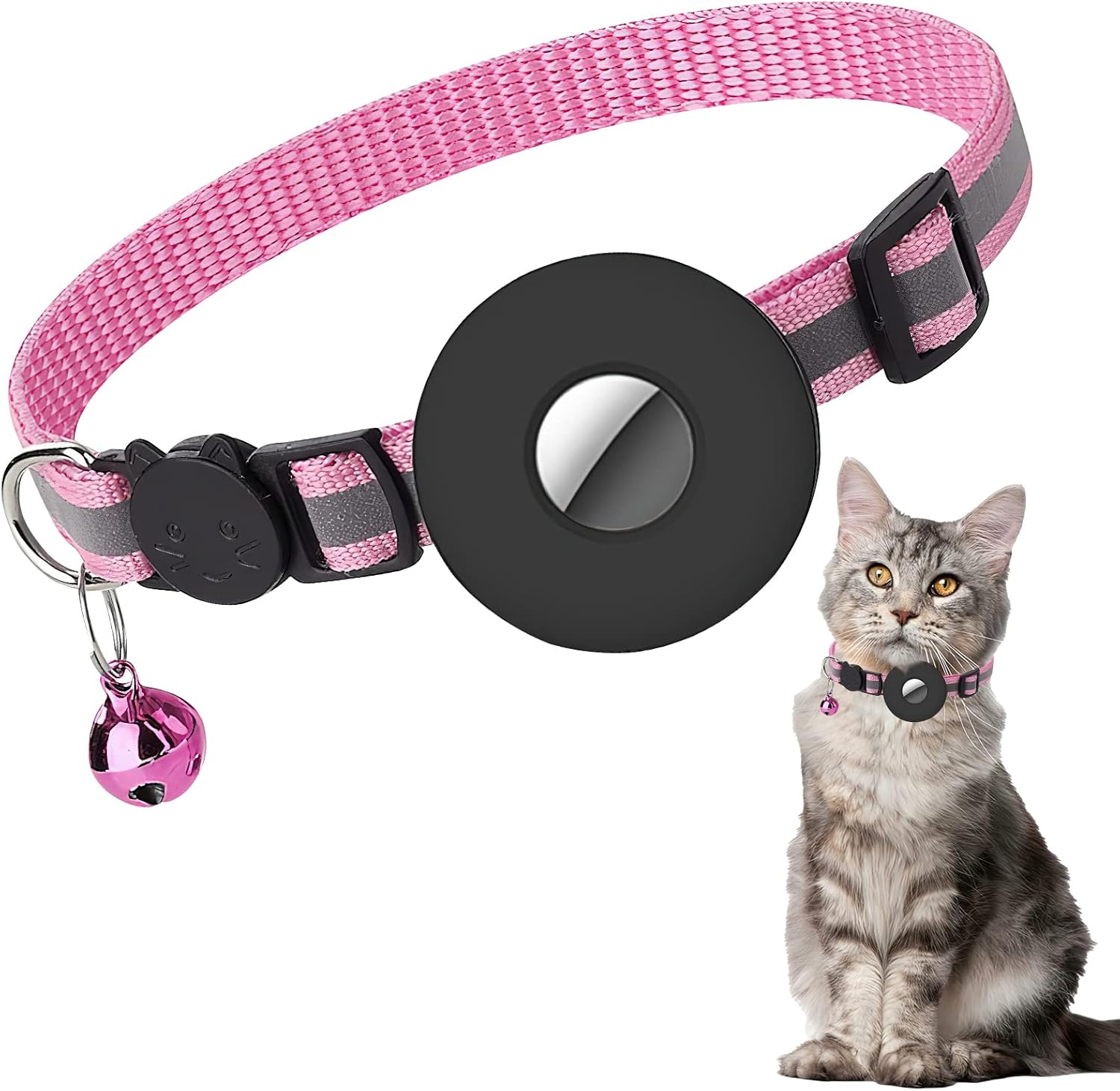 Cat Collar for Airtag, Reflective Cat Collar with Bell and Safety Buckle, Cat Collars Quick